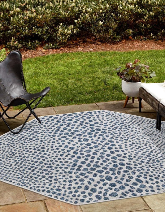 Unique Loom Outdoor Collection Area Rug - Cape Town (4' 1" Octagon, Blue/ Olive)