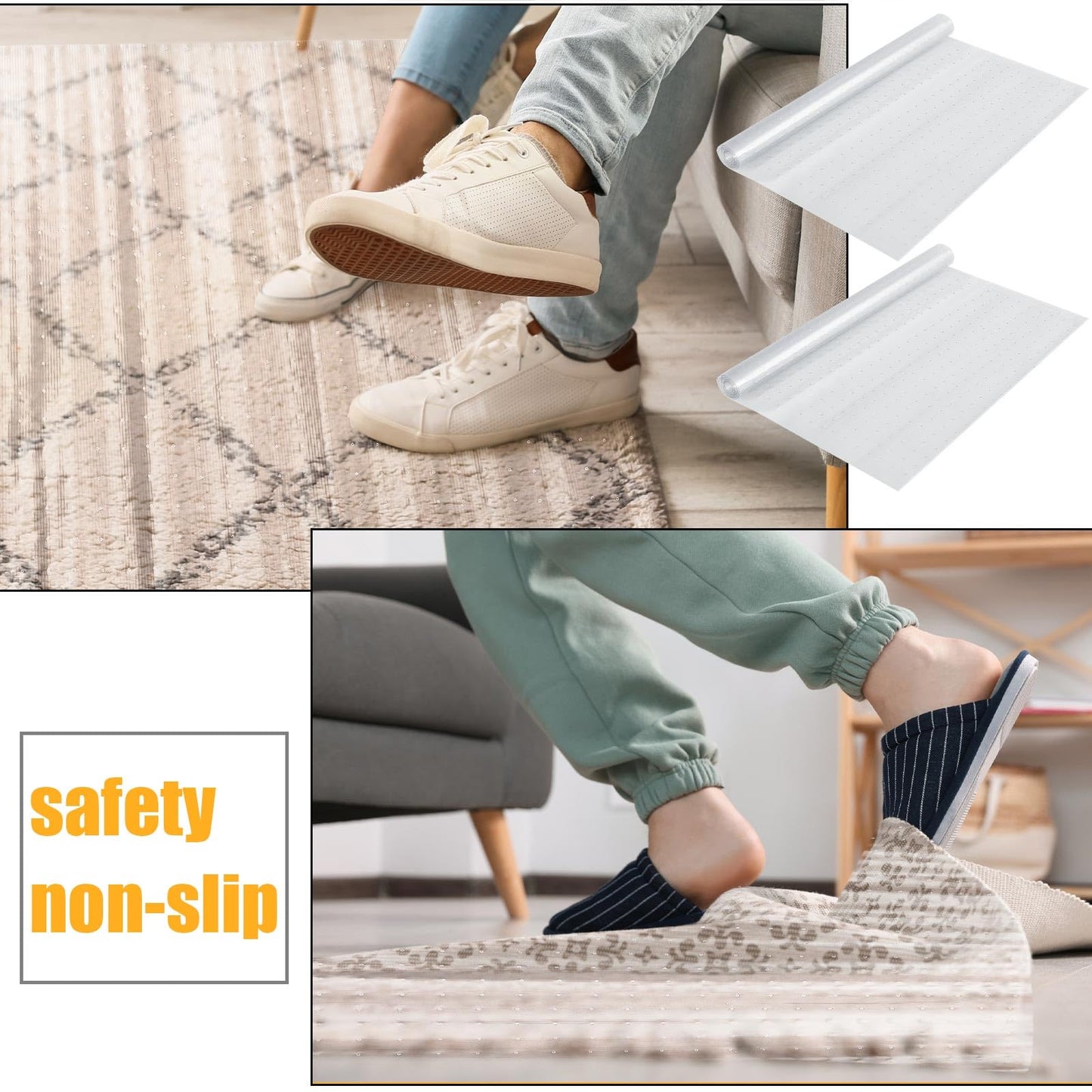 Tinideya 1 Roll 27 in x 25 ft x 0.017 in Clear Plastic Floor Protector PVC Runner with Grippers Non Slip Stain Resistant Floor Mat Ribbed Covering for Carpet Rug High Traffic Hallway Entrance