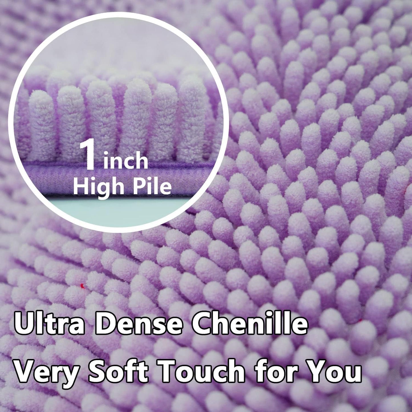 Flotstiga Bathroom Rugs Chenille, Extra Thick and Absorbent, Non-Slip, Machine Washable, Dry Quckily, Soft Cozy Plush, Used Under Shower Bathtub and Sink, Bath Mat Sets Lavender