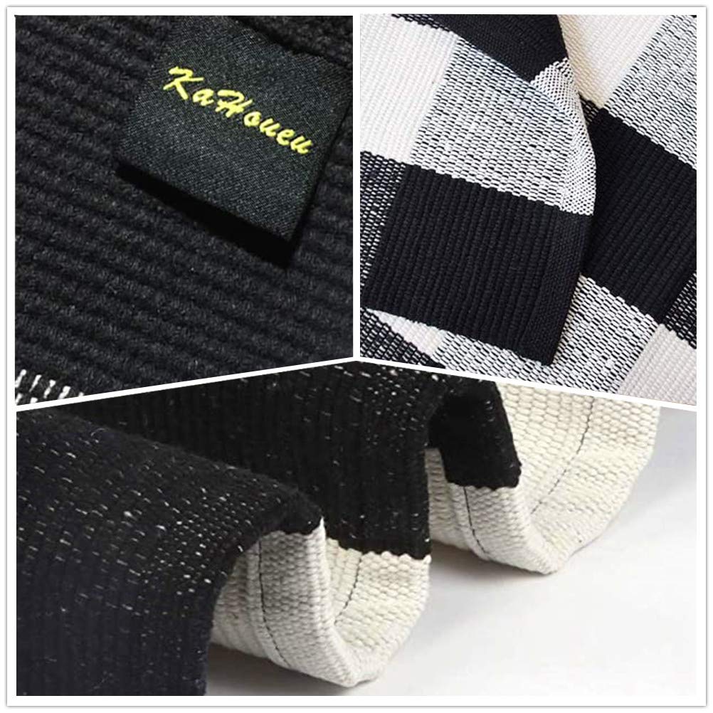 KaHouen Buffalo Check Runner Rug (24 x 71 Inches),Hand-Woven Buffalo Plaid Runner Rugs, Black and White Checkered Outdoor Rugs for Kitchen/Living Room/Bathroom/Laundry Room