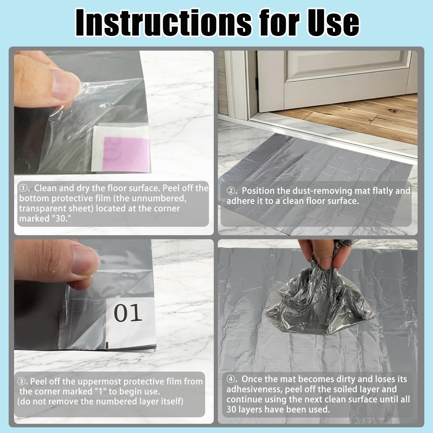 Sticky Door Mat Adhesive Floor Mats 18" x 24" 1 Pack, 30 Sheets Peel-Off, Quick Clean Shoes Dirt for Yard Outdoor Indoor Entrance Floor Entryway Front Door, Grey