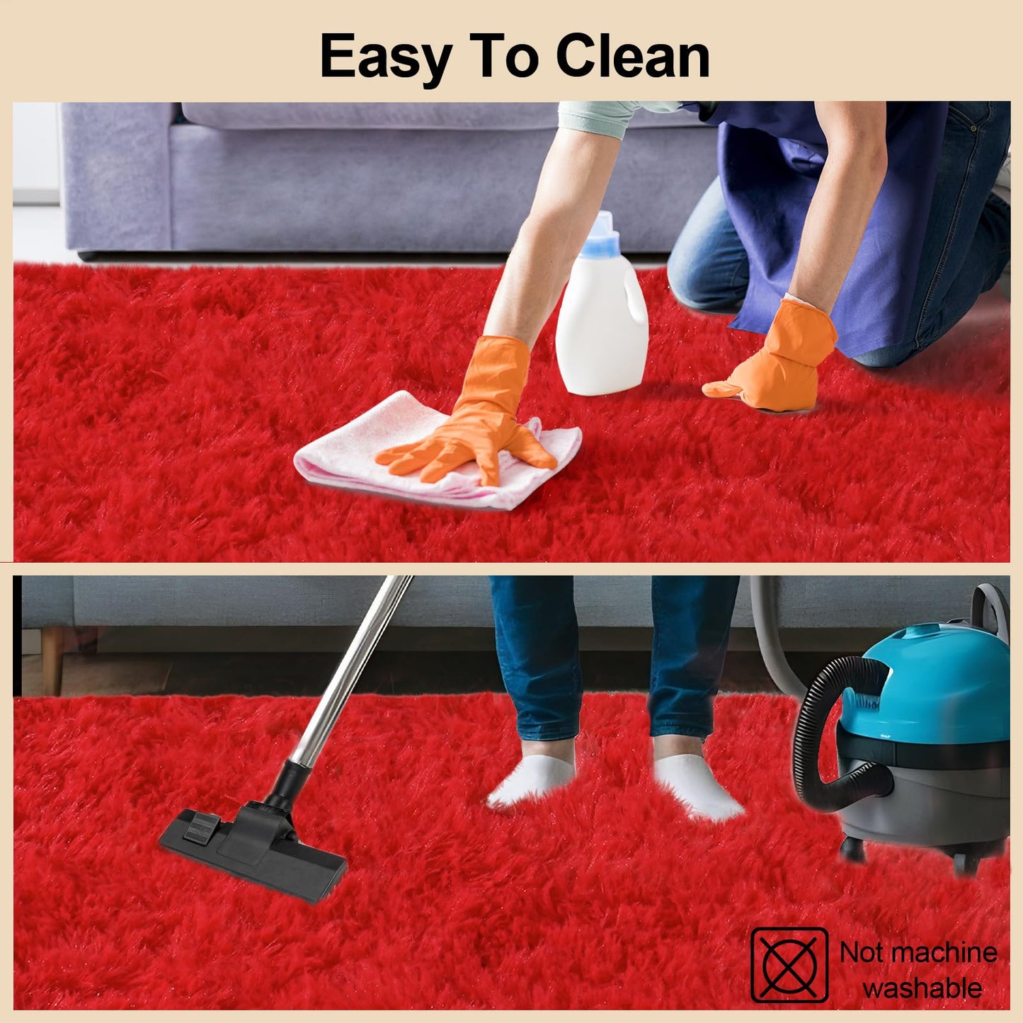 Mugorn Red Rugs for Bedroom, 2x3 Fluffy Area Rugs for Living Room, Soft Shag Kids Rug Small Carpet with 4 Non-Slip Rug Pads (Red, 2ft x 3ft)