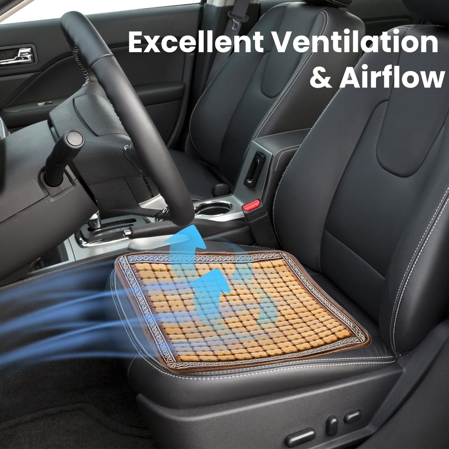 ELFULLY 2 Pcs Bamboo Chair Cushions, 16.5" x 16.5" Breathable Seat Mat for Summer, Anti-Slip Comfortable Seat Pad with Mahjong Design, Natural Carbonized Bamboo Butt Cooler for Car Truck Home Office