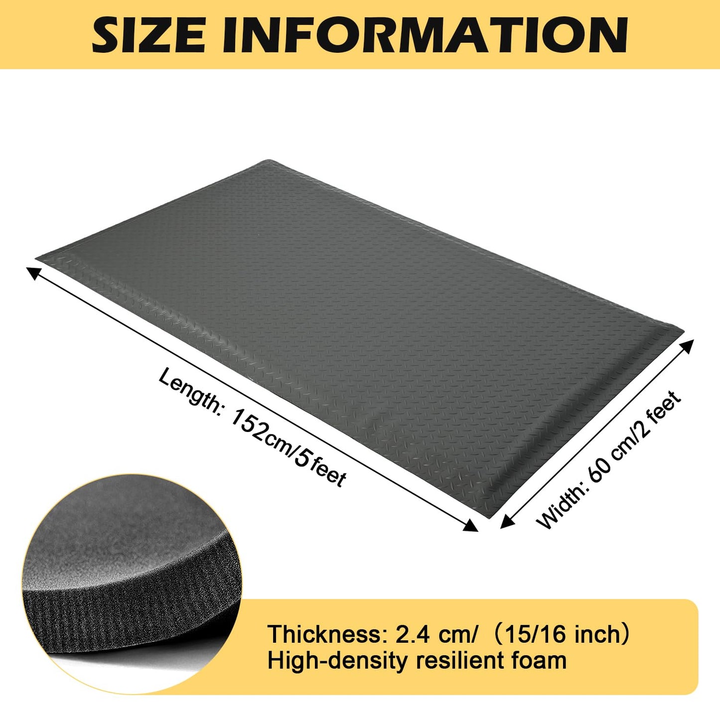 GOOFCXO Anti Fatigue Mat 2x5 Ft 15/16" Thick Soft Sponge Ergonomic Durable