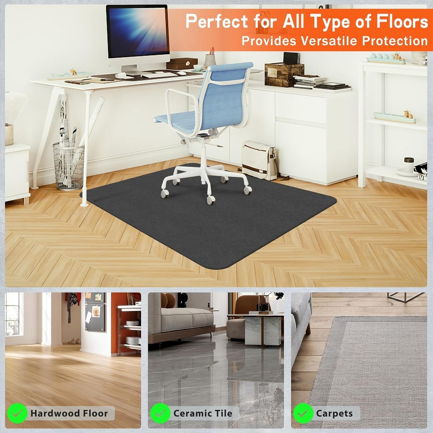 NYFITY Office Chair Mat for Hard Floors, Slip Resistant Heavy Duty Under Desk Chair Mat for Hardwood Floor, 30"x55" Inch, Black