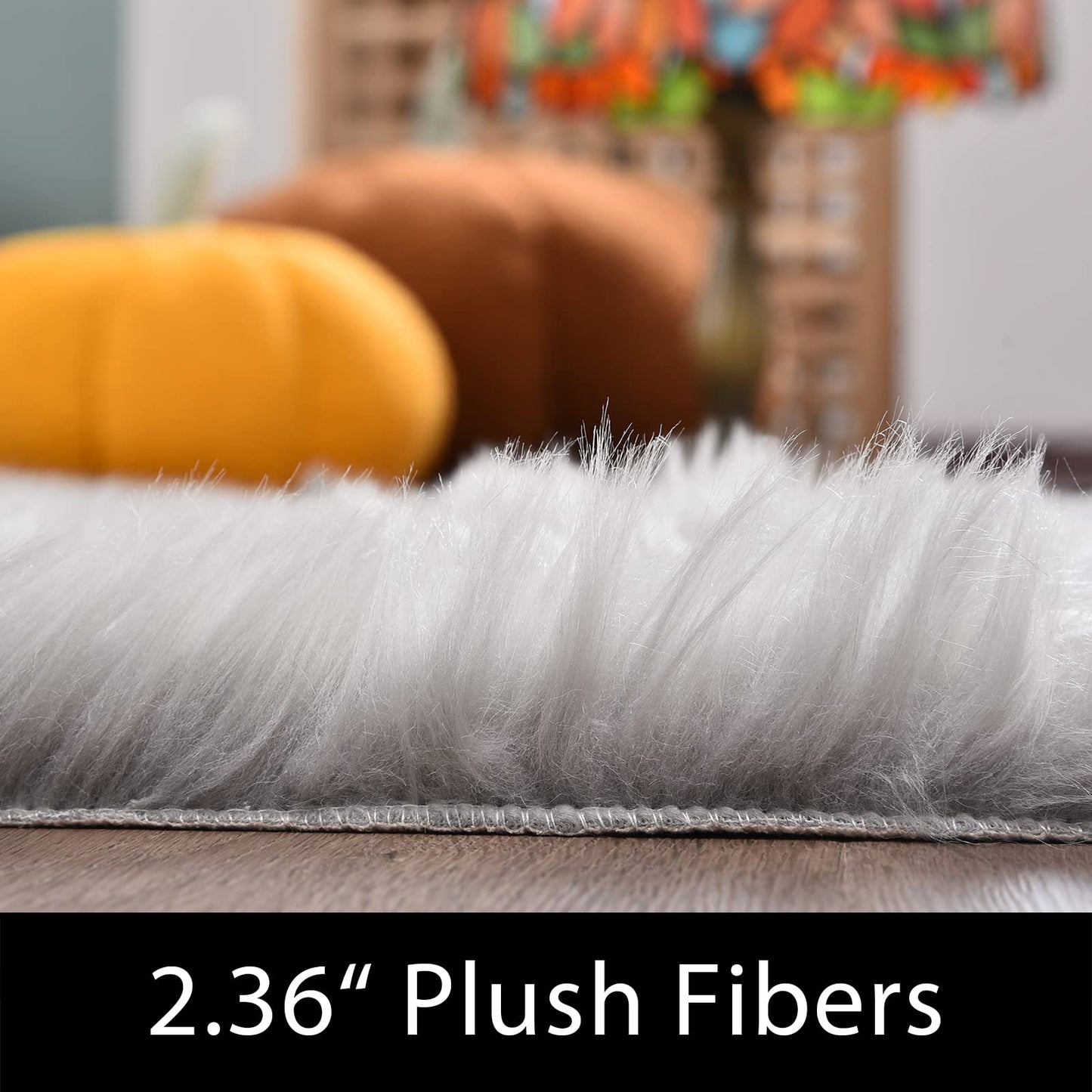 Latepis Faux Sheepskin Fur Rug 2x4 Feet Light Grey Fluffy Rugs Shag Furry Rug Small Area Rugs Carpet for Bedroom Living Room, Cushion