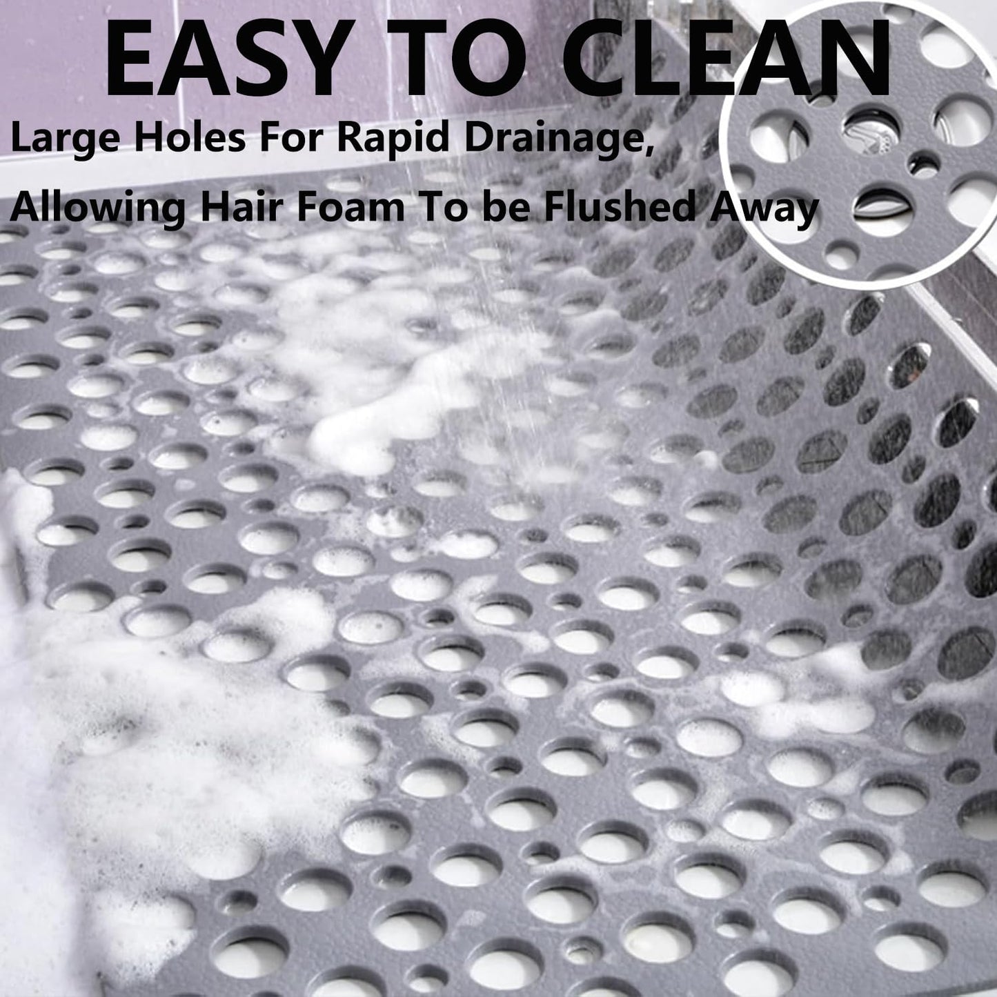 Casa and Beyond Shower Mat,Non Slip Bath Mat and Shower Mat with Suction Cups and Drain Holes,Bathroom Mat Easy to Clean Soft Machine Washable,Bathtub Mat Easy Dry&Cut (Gray,28" x 15"(Rectangular))