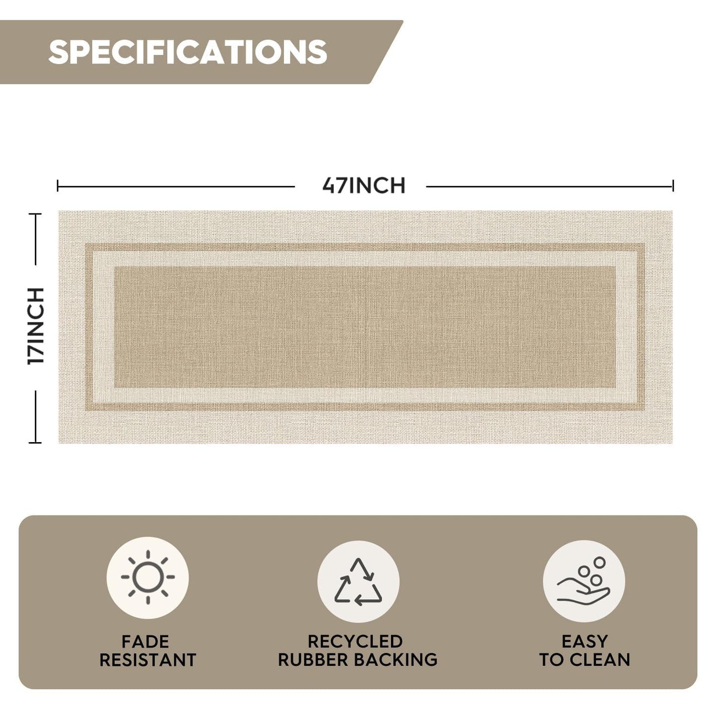 Artoid Mode Beige Absorbent Rectangle Non-Skid Doormat, Home Mats Non Slip Washable Natural Rubber Back Door Mat Floor Mat for 17x47 Inch