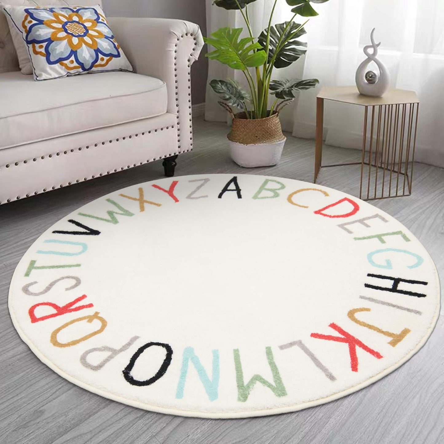 Topotdor Rainbow Round Kids Play Rug Alphabet Nursery Area Rug Extra Large Soft Crawling Play Mat for Children Toddlers Bedroom (40 inch, Multi Color)