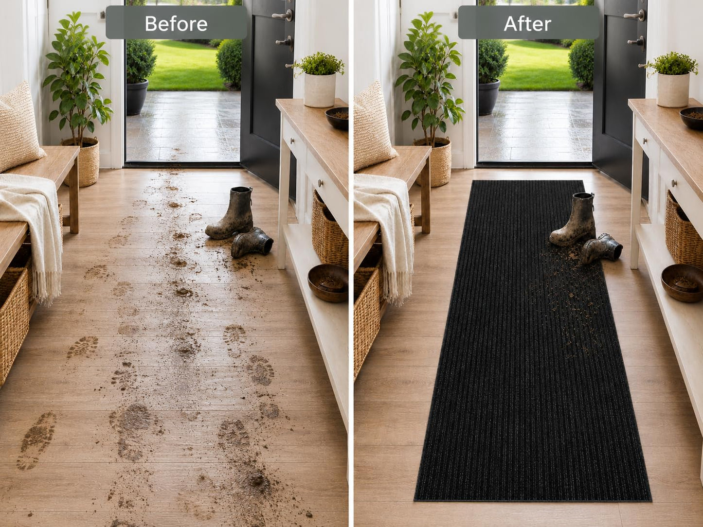Ottomanson Hallway Runner Rug 2' x 6' Durable Non-Slip Mat with Scraper Pile for Indoor & Outdoor Use - Ideal for Kitchen, Entryway, Patio & Garage - High-Traffic Carpet, Black