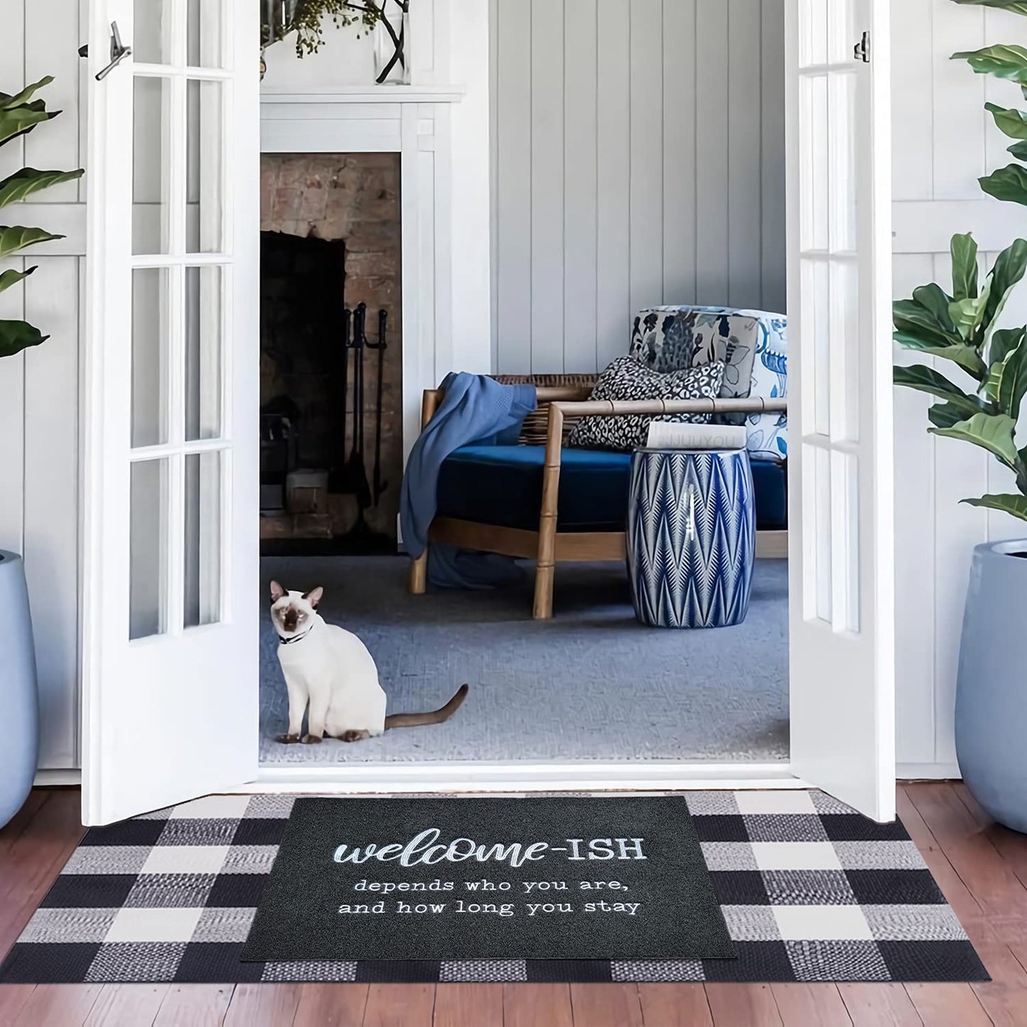 JJUUYOU Door Mats Outdoor Funny Welcome Ish Doormats Non Slip Rubber Backing Front Door Mat for Indoor Entrance Patio Home Office Black