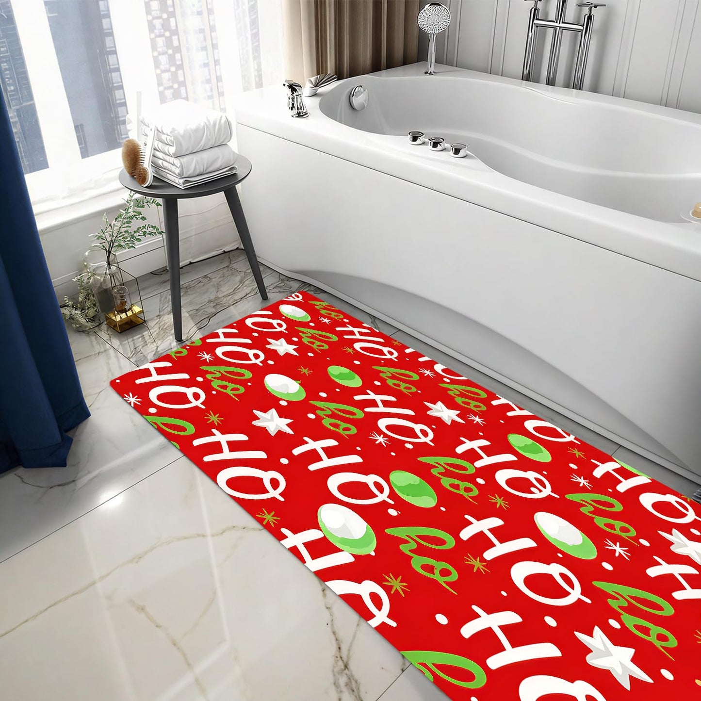 ANNA QUEEN Christmas HO HO HO Laundry Room Rug Runner 20x47 Inch -Waterproof Non-Slip Floor Mat for Front Load Washer Dryer,Festive Santa Decor,Machine Washable
