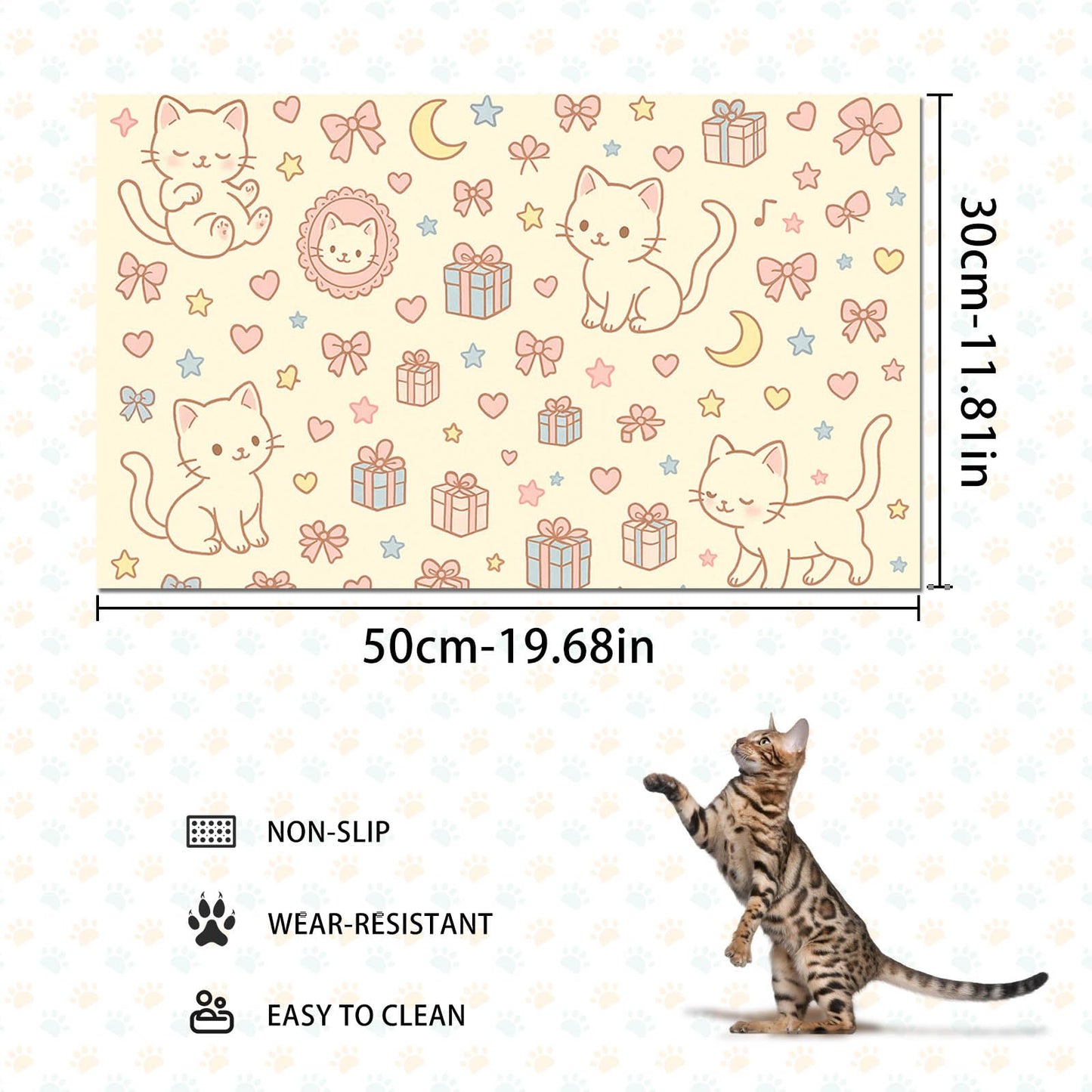 HOMETITUTE Cute Cat Pet Feeding Mat Adorable Kitten Food Placemat with Gift Bow and Star Print for Dogs and Cats Sweet Non Slip Mat for Dog Cat Food and Water Bowls Home Kitchen Decoration 20" x 12"