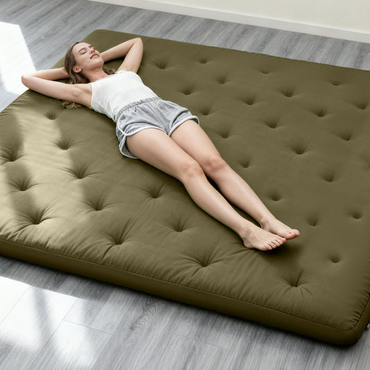 ZonLi Japanese Floor Futon Mattress Queen Size 80"x 60", 100% Cotton Cover 4'' Thicken Tatami Mattress, Foldable Sleeping Pad, Portable Dormitory Tatami Mat, Roll Up Floor Lounger Bed for Adult