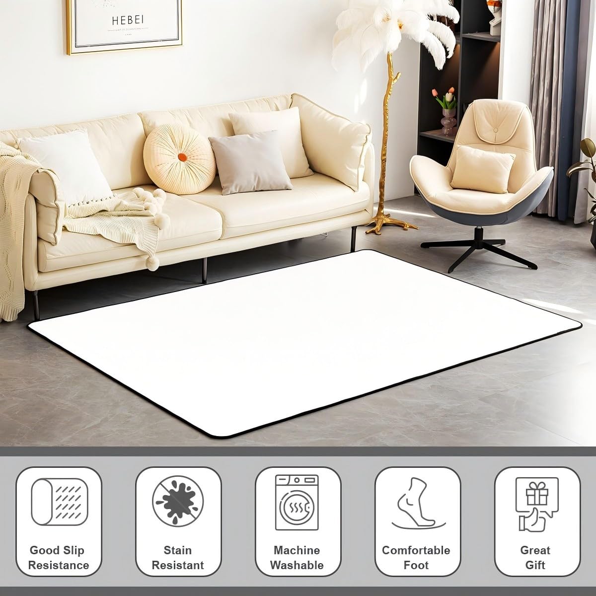 Pebble 3x5 Area Rug - 3D Stone Gravel Rugs for Living Room Garden Cobble Print Washable Rug, Cobblestone Hawaii Beach Carpet Indoor Floor Mat,Light Brown