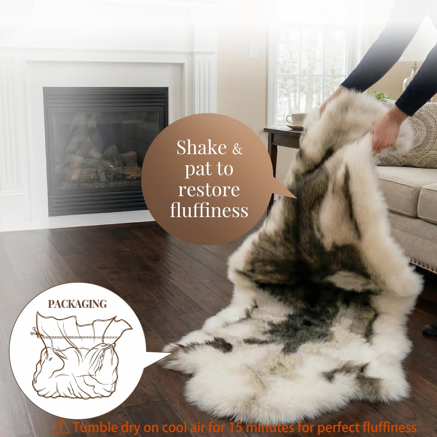 TIMBERHIDE Reindeer Pattern Faux Fur Area Rug,6.7'x2.3' Plush Machine Washable Runner for Fireplace & Bedside,High-Simulation Eco-Friendly Hide,Luxury Living Room Rug