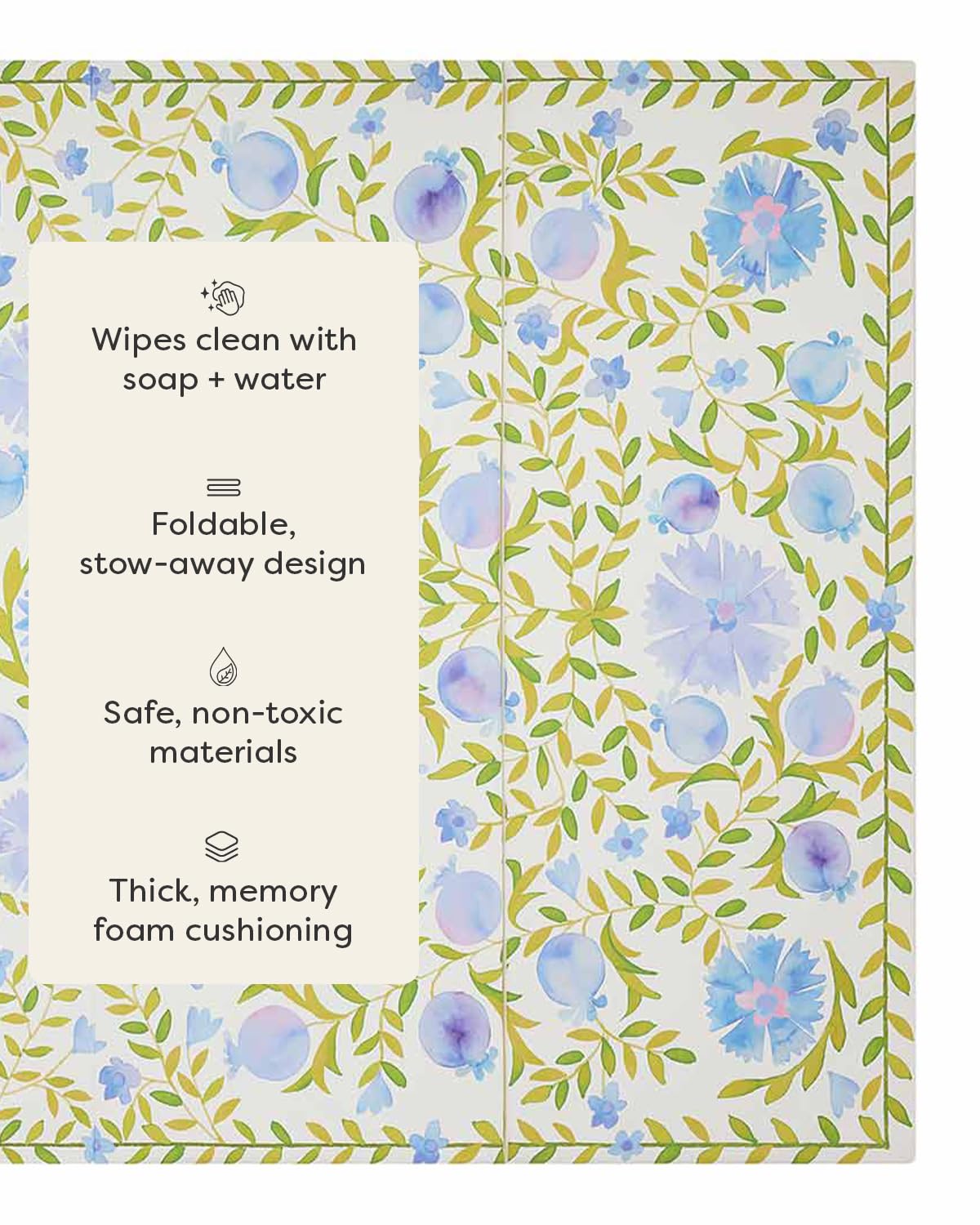 House of Noa Tumbling Play Mat for Floor – Foldable Foam Playmat, Non-Toxic Wipeable Mat | Suzette Bluebell | 4' x 6'