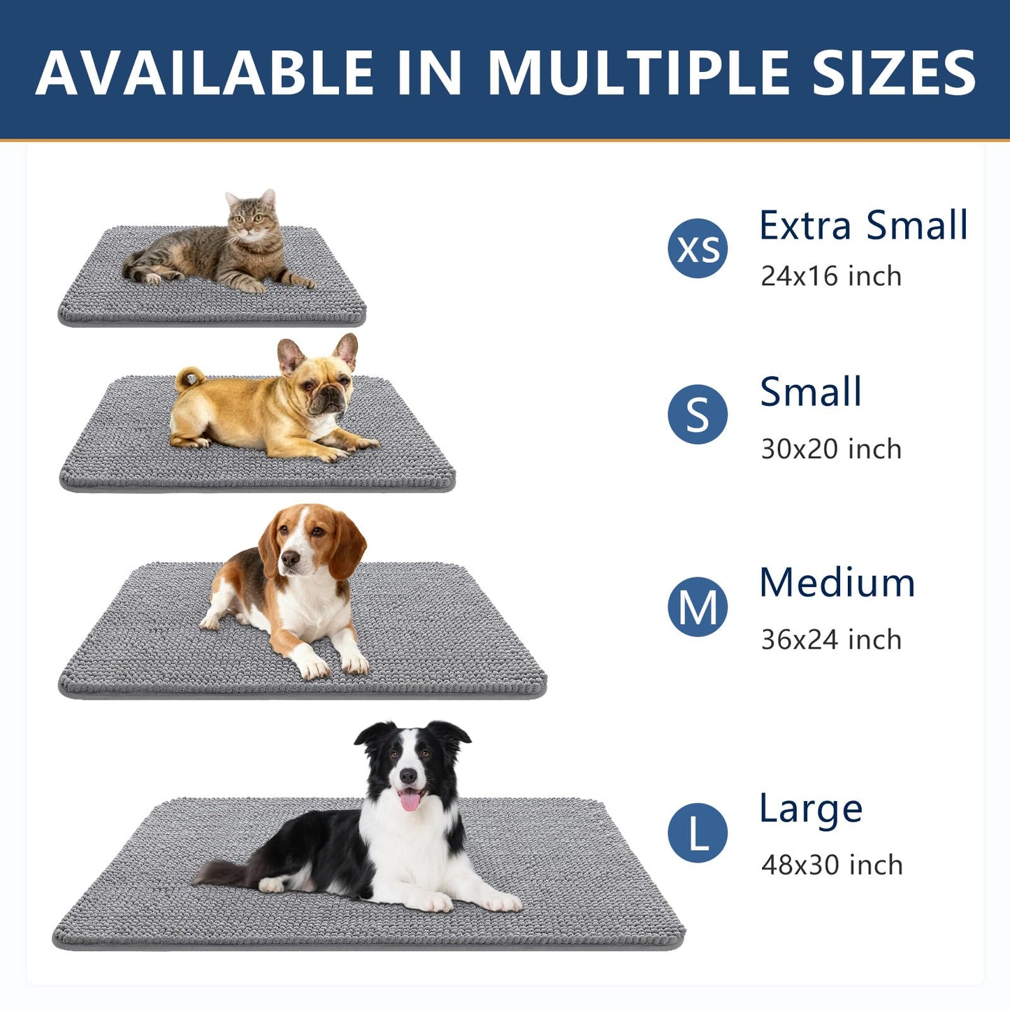 Smiry Dog Door Mat for Muddy Paws 30x20, Absorbent Microfiber Dirt Trapper Pet Doormat, Non-Slip Washable Quick Dry Chenille Front Door Mat, Entryway Rug for Indoor and Outdoor, Grey