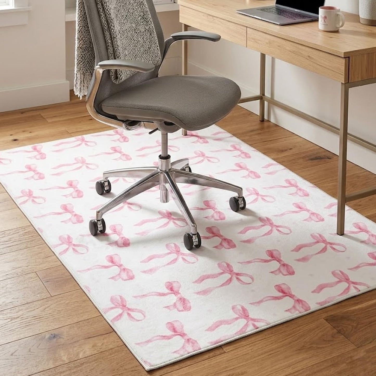 yueyaer Office Chair Mat for Hardwood/Tile Floor, 36"x48"Desk Chair Mat for Rolling, Non Slip Under TPR Backing Low-Pile Rug(Pink Cute Bow)