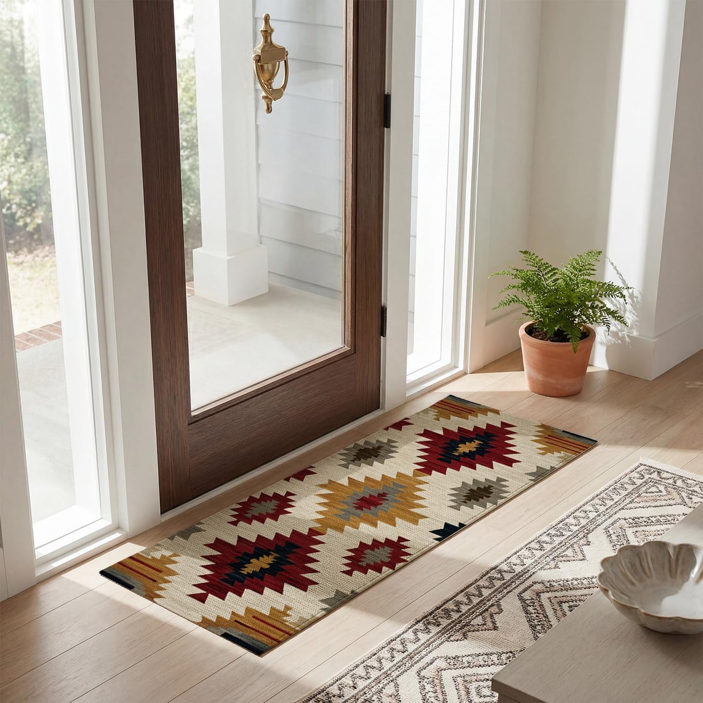 Artoid Mode Non Slip Washable Diamond Pattern Retro Doormat, Home Decor Absorbent Natural Rubber Back Home Decor Door Mat Floor Mat 17x47 Inch