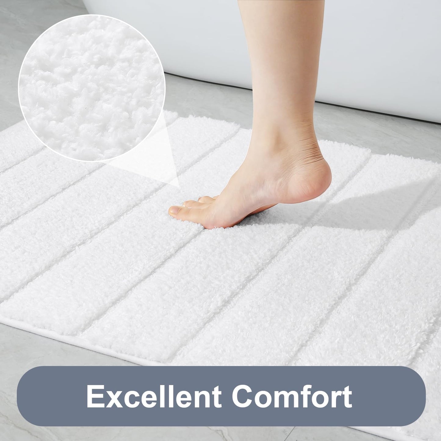 LOCHAS Long Bathroom Rugs Runner, 24" x 60" Large Bath Rug Non Slip Washable, Absorbent Microfiber Bath Mat Luxury Soft, Cozy Bathroom Runner Rug for Shower Quick Dry, White