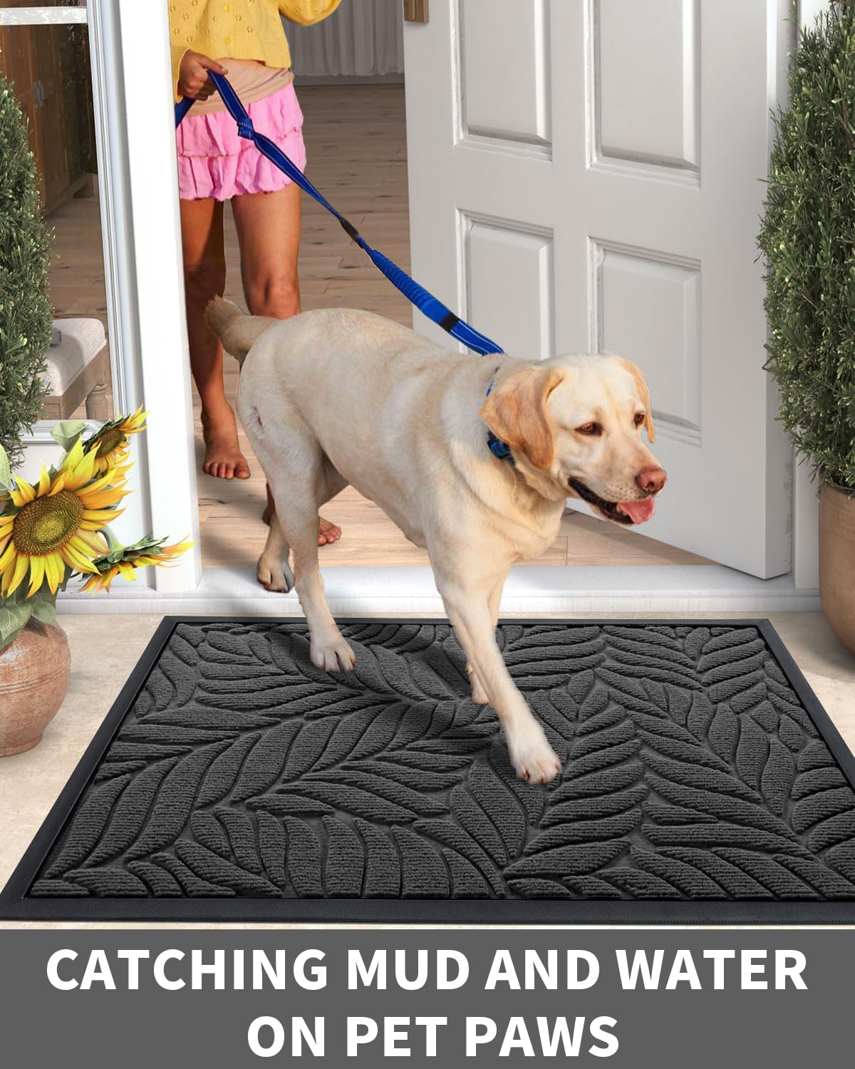 Yimobra Front Door Mat Outdoor Indoor, 29.5x17 All-Season Waterproof Door Mat Outside Entrance, All-Weather Non-Slip Outside Doormat for Garage Patio Entryway, Grey