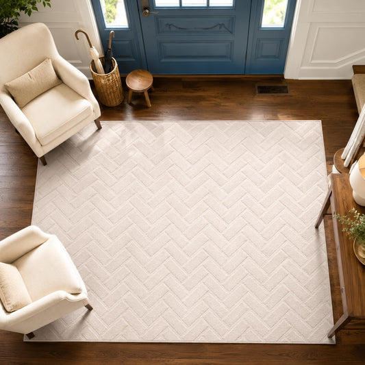 Mymeely Beige Area Rugs for Living Room, 9' x 12' High-Low Arch Washable Modern Soft Rugs for Bedroom Boho Solid Color Cozy Fluffy Non Slip Indoor Floor Mat Carpet Cover for Dining Room Kitchen Office