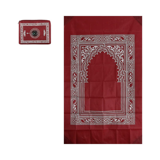 Travel Prayer Mat Rug, GLADPRESIT Portable Pocket Mat with Compass, 60 x 100cm Waterproof Praying Rug (Red)