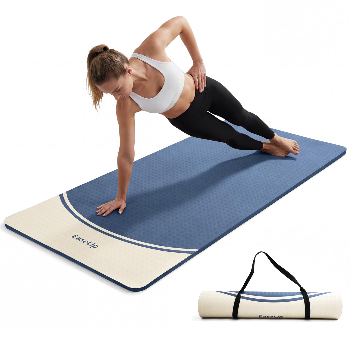 EaseUp Extra Thick Yoga Mat -2/5 inch (10MM), 72.8x31.5" Extra Long-Wide, Professional TPE Non-slip yoga mats for Yoga,Exercise, Workout,Pilates and Fitness, with strap (Blue)