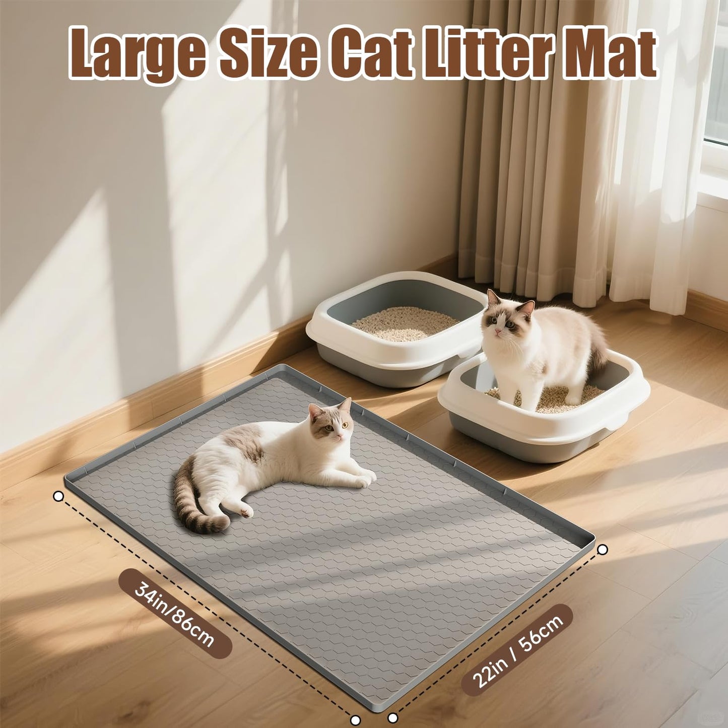 Pawinner Cat Litter Mat, 34" X 22" Large Silicone Mat Kitty Litter Trapping Mat, Waterproof Silicone Pad, Soft on Kitty Paws, Urine-Proof, Easy to Clean, Non-Slip Floor Protector for Floor