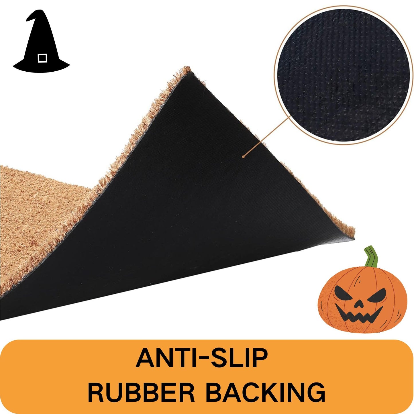 Halloween Decor Doormat Combo Set, Welcome Ghost Coco Coir Welcome Mat + 28" x 43" Orange and Black Plaid Rug, Autumn Halloween Front Porch Entryway Decor Floor Mat