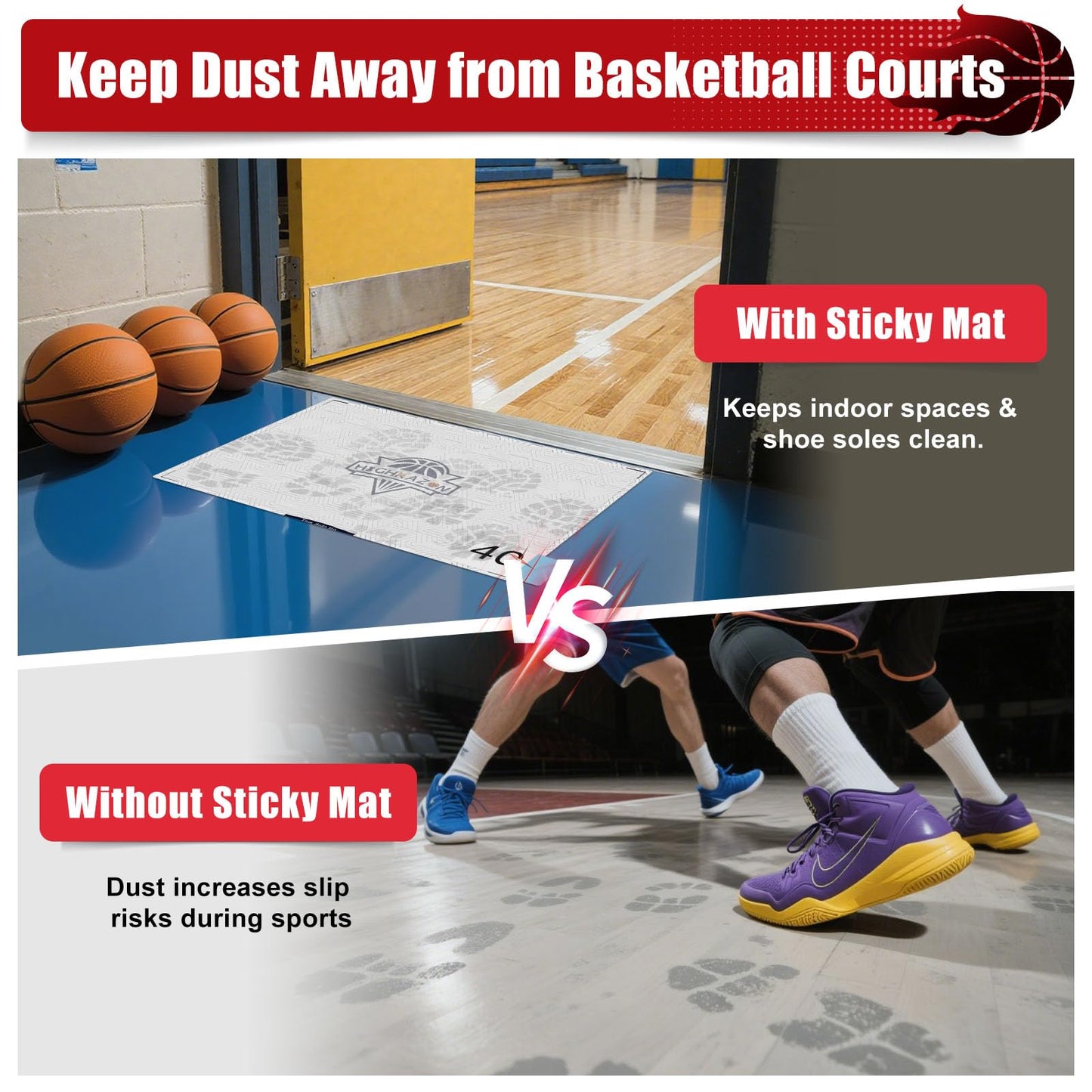 HIGHRAZON Courtside Basketball Sticky Mat,Includes 40 Sticky Sheets Non-Slip Sticky Shoe Mat for Basketball Court Shoe Grip,Courtside Shoe Grip Traction Mat,Improves Traction and Cleans Dust,Dirt