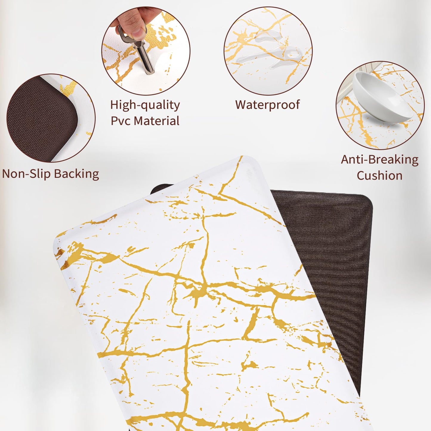 UKISS marbling Kitchen Rugs, Cushioned Kitchen Mats, Anti Fatigue Mat for Floor, Waterproof Kitchen Rug，Non-Slip Comfort Standing Mat for Kitchen&Office (White, 17.3 x 28 inches+17.3 x 47inches)