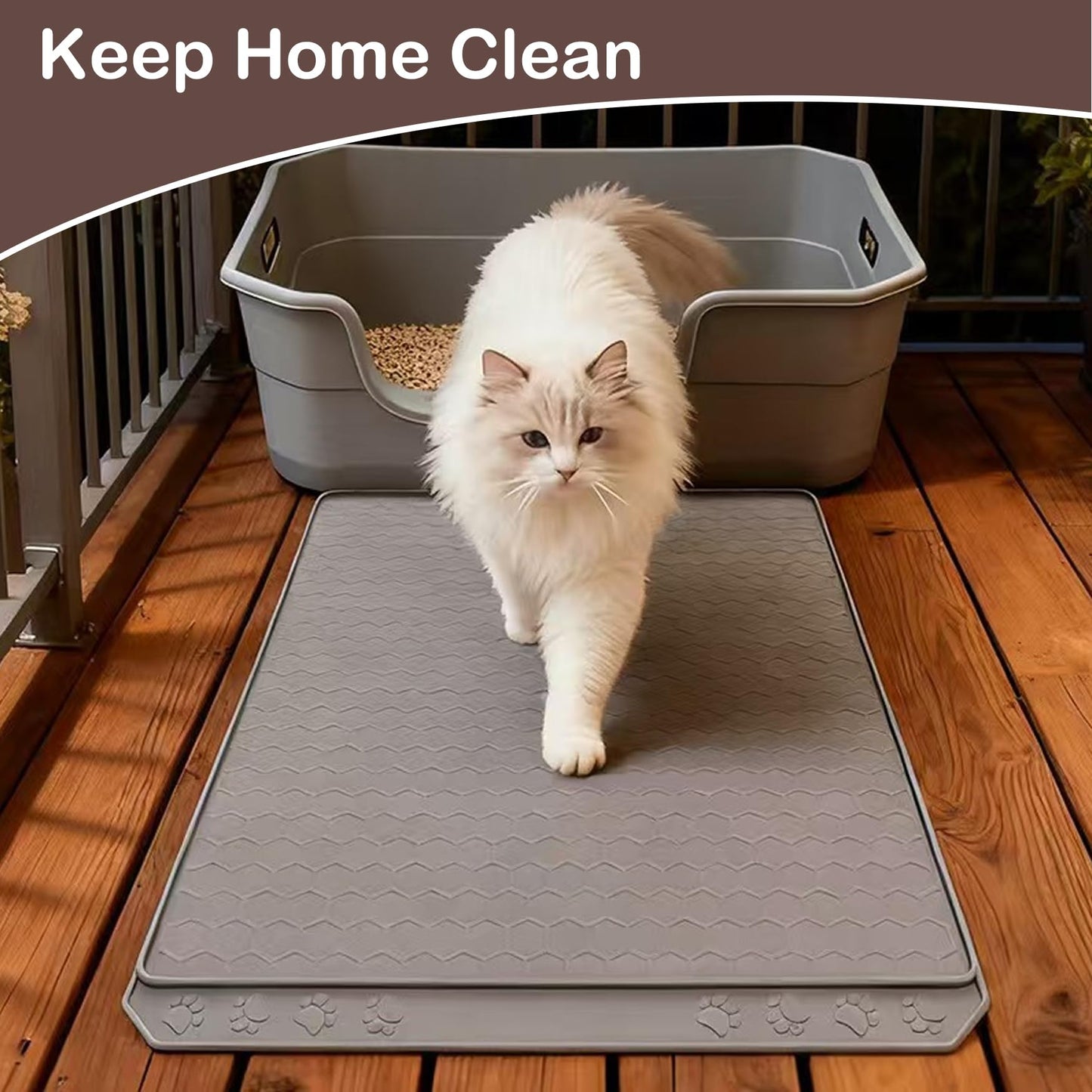 Tisoloow Silicone Large Cat Mat for Litter Box Waterproof 34" X 22" Trapping Mat for Kitty Litter Box Easy to Clean Scatter Control Non-Slip Durable Pad for Floor Black