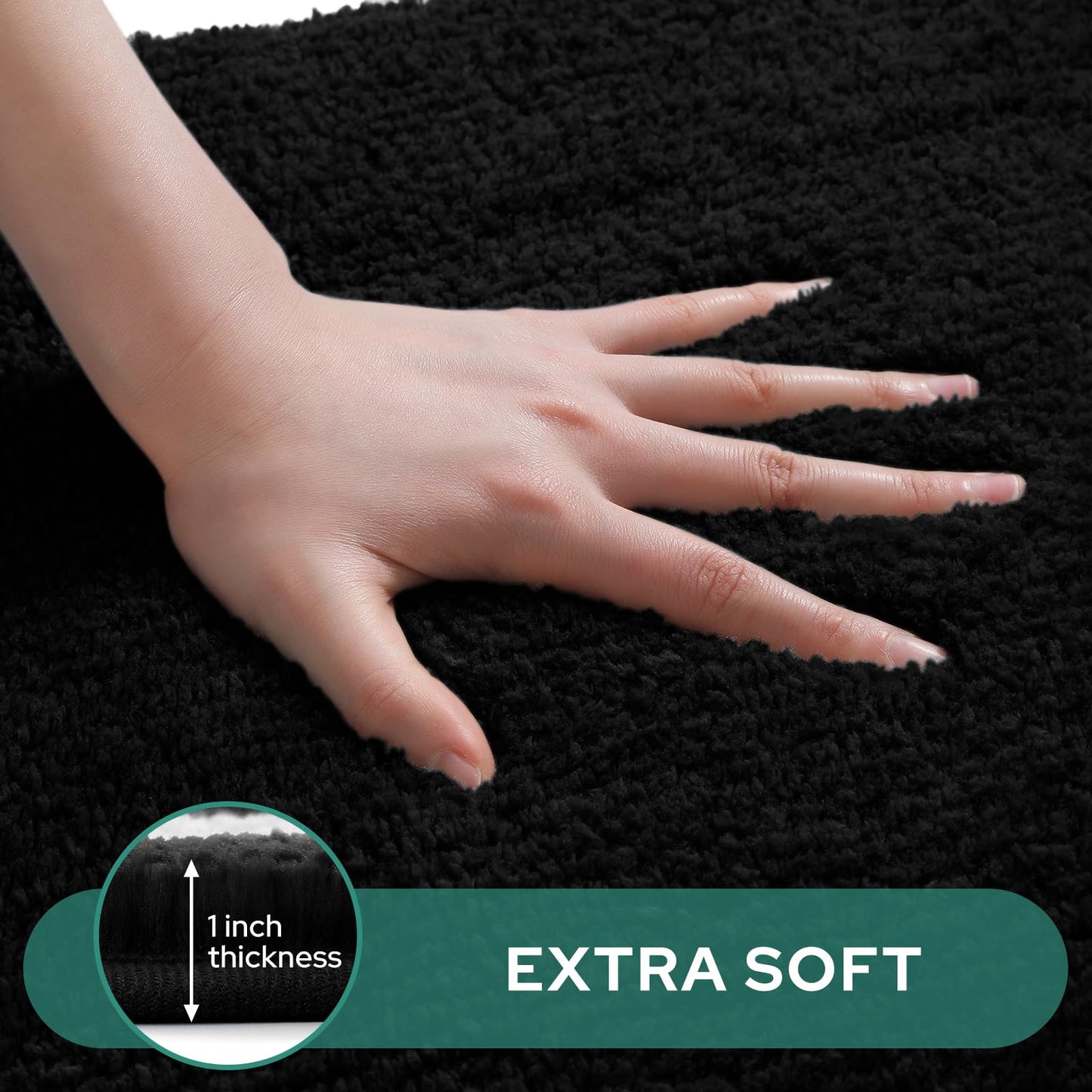 HOMEIDEAS 2 Piece Bathroom Rug Set, Ultra Soft Microfiber Bath Mats, Absorbent Non Slip Washable Rugs for Bathroom, Shower & Tub (Black, 16"x24"+20"x32")