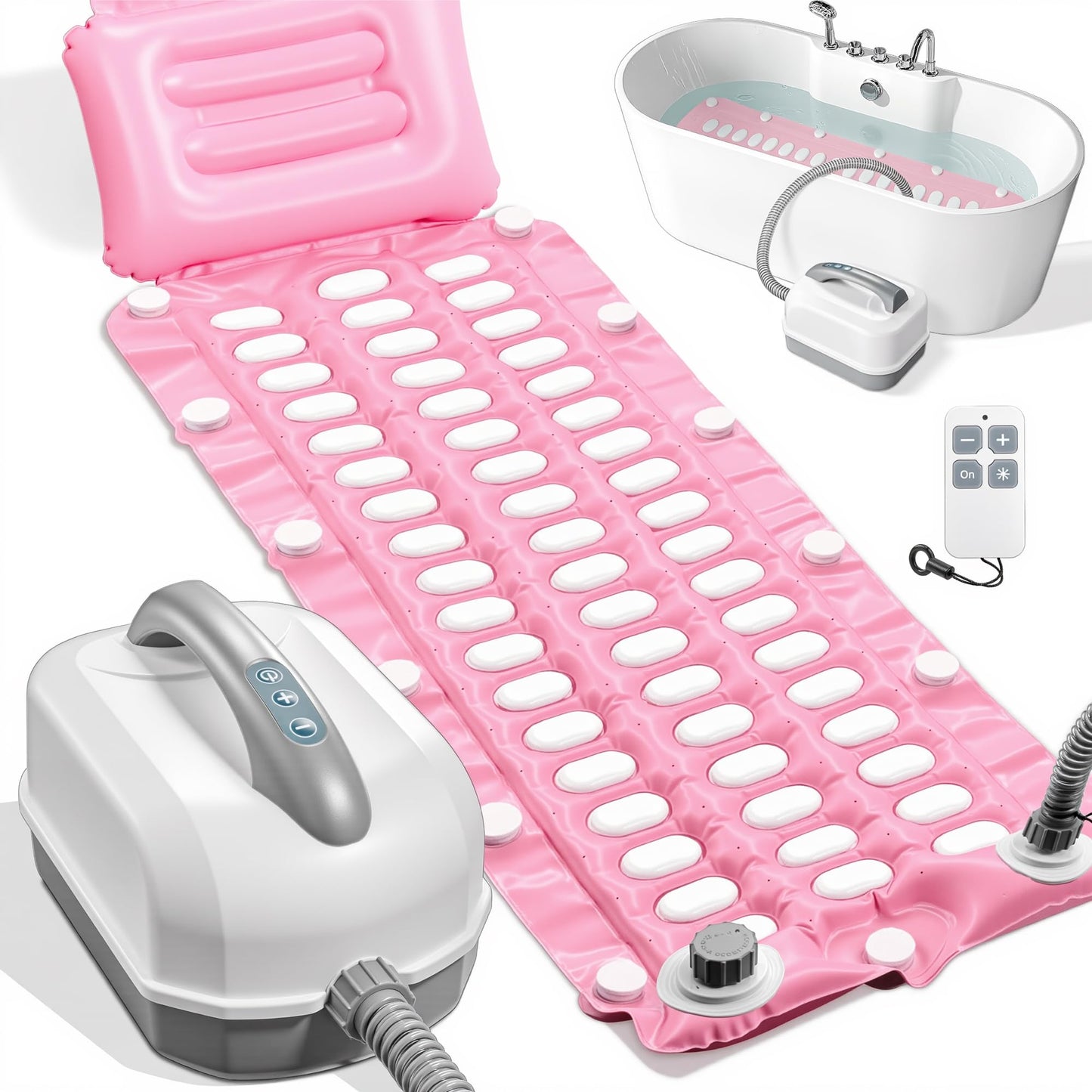 Upgraded Bathtub Spa Mat, Portable Spa Bubble Bath Massager with 6 Adjustable Settings, Upgraded Non-Slip Design and Remote Control, Hot Tub Jet Mat for Bathtub at Home, Full-Body Support
