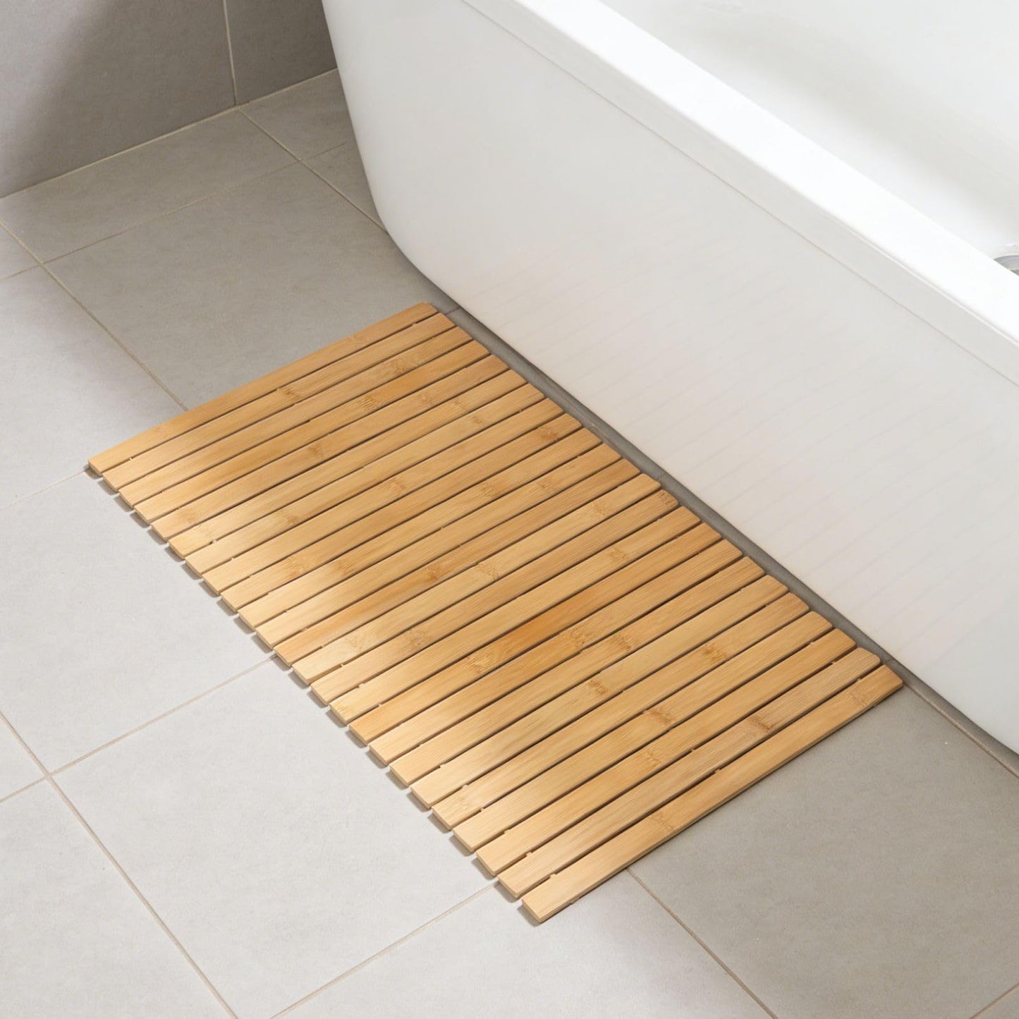 2Pcs Bamboo Bath Mat, 24 x 16 Inches Foldable Bamboo Shower Mats (Carbonized Color), Non-Slip Wood Bath Mats Eco Bath Mat for Spa, Sauna