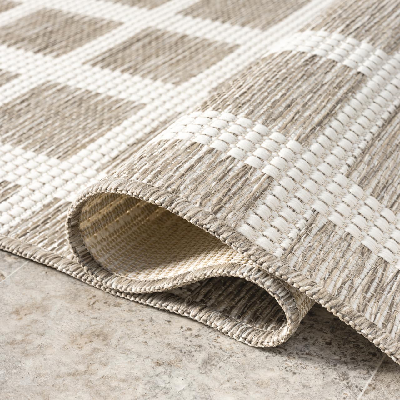Abani Brown Area Rug – Ocean Collection – 5' x 8' Gridscape Design – Indoor & Outdoor Use – UV Protected, Fade-Resistant, Easy to Clean – Durable for Patio, Deck, Entryway, or Kitchen