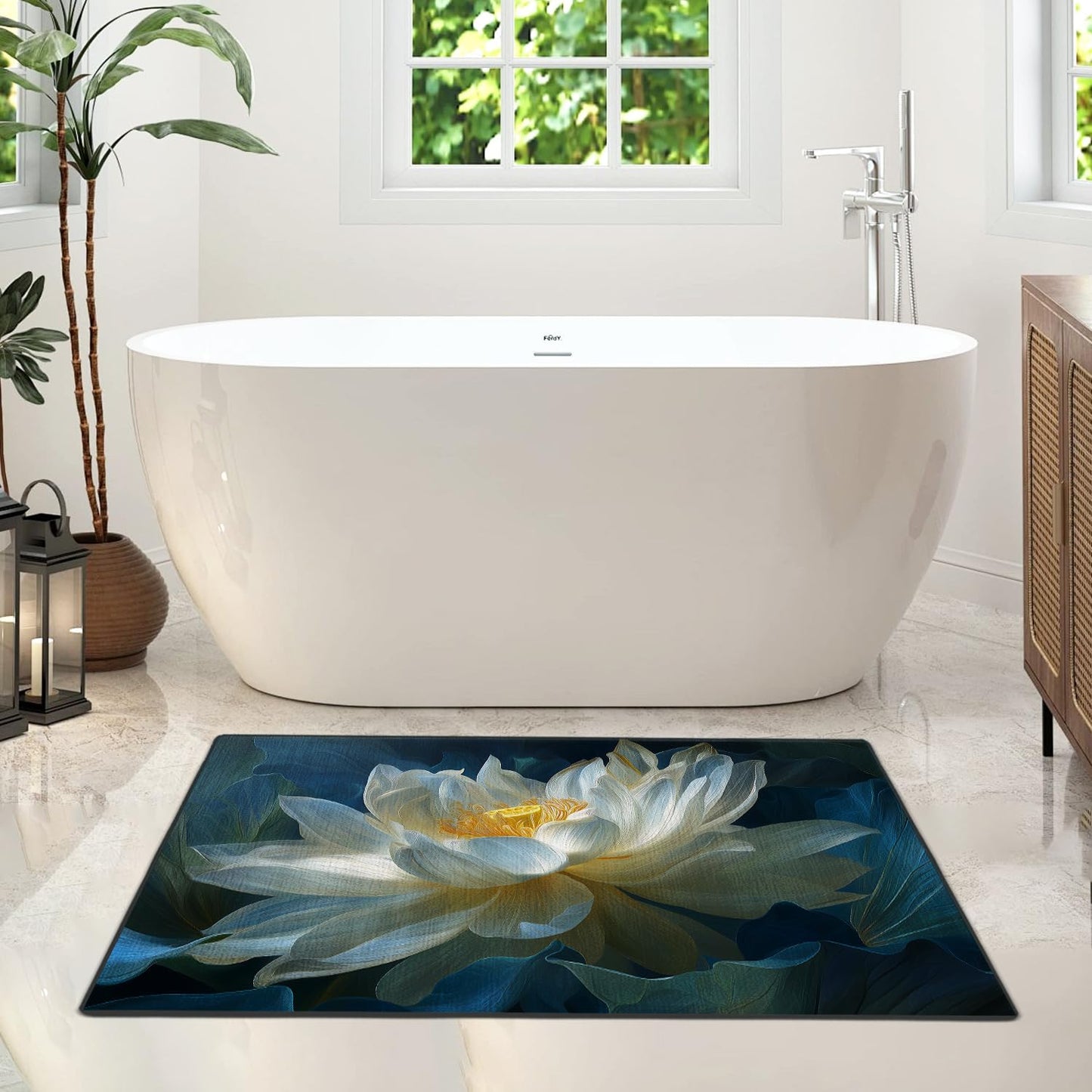 Flower Lotus Area Rug 2x3 ft Entry Rug Washable Boho Rugs Non Slip Low Pile Floral Door Mat Small Carpet for Bedroom, Bedside, Kids Room, Office, Dining Room