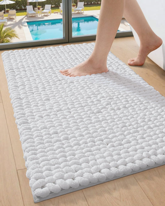 DEXI Bathroom Rugs 24x36, Non Slip Washable Bath Mat, Luxury Chenille Super Absorbent Ultra Thick Bathmats for Shower Floor, Plush Fluffy Shaggy Carpet for Tub, White
