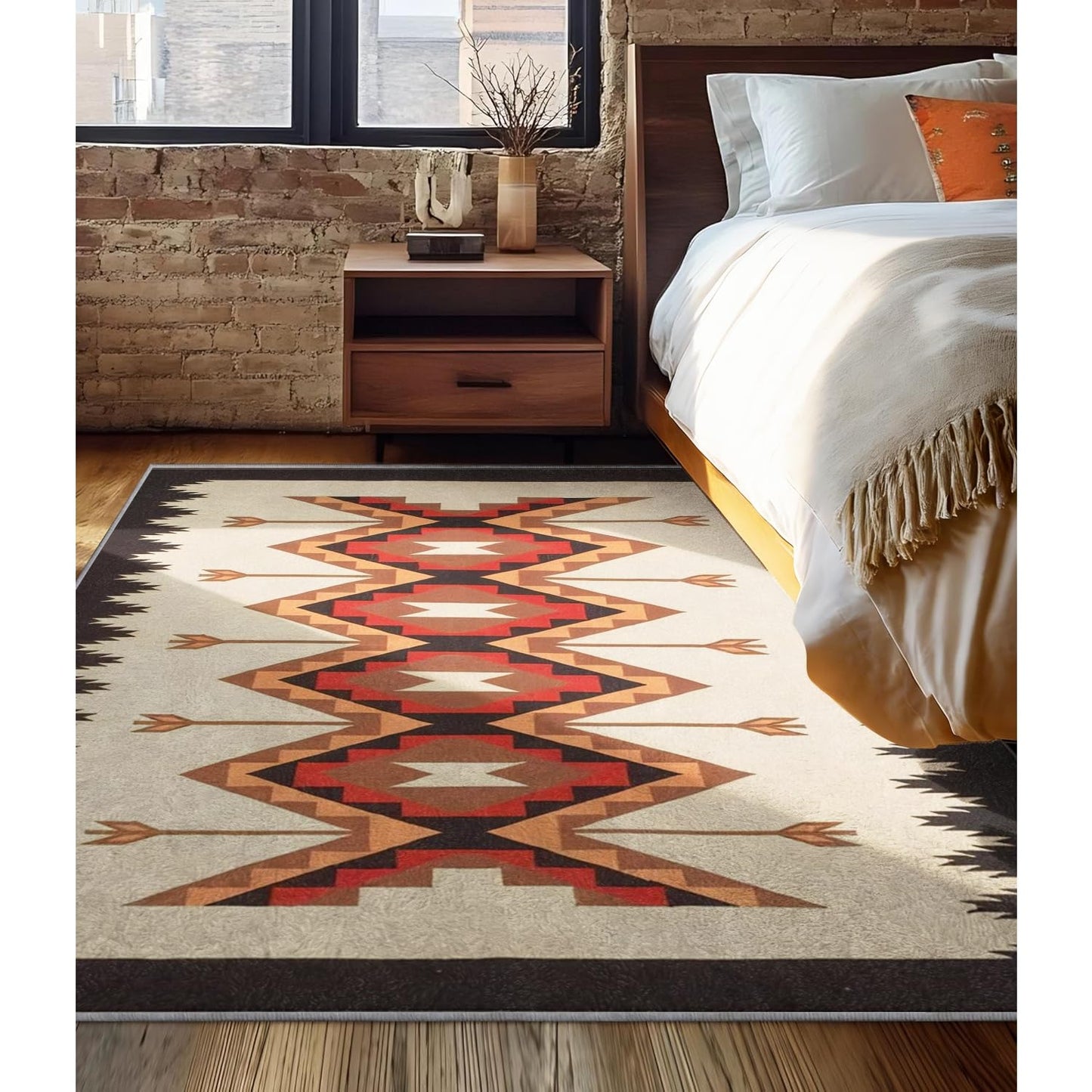 Western Rustic Area Rug, 5x7ft,Aztec Native American Rugs, Bohemian Farmhouse Rug, Moroccan Collection Indoor Rug for Bedroom, Living Room, Patio, Dining Room Entrance Southwestern Carpet