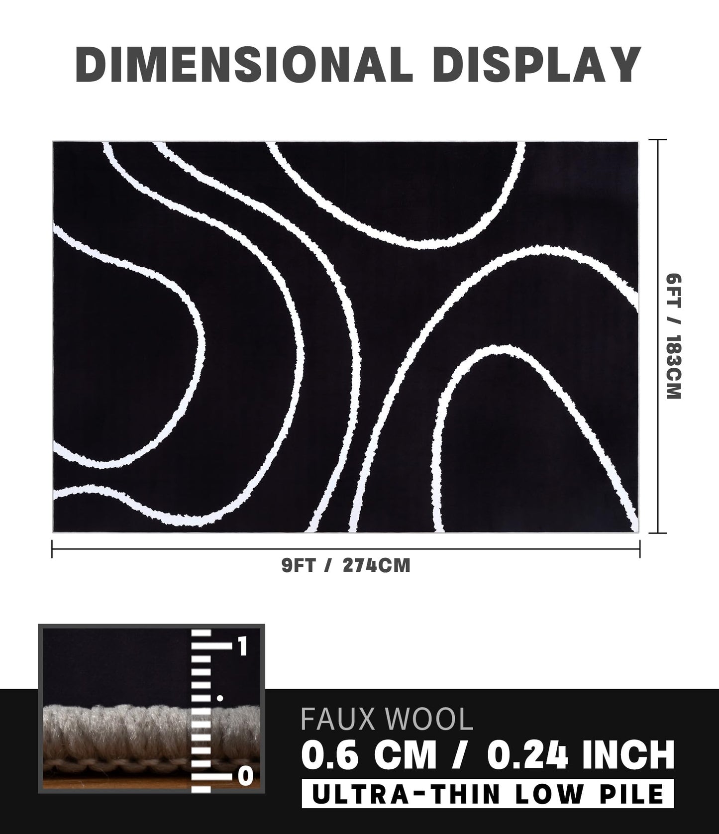YIHOUSE Black Modern Area Rug 6x9,Abstract Rugs for Bedroom,Black and White Geometric Rug,Minimalist Wave Rug,Dark Washable Area Rugs 6x9 Non Slip Rugs for Living Room，Office