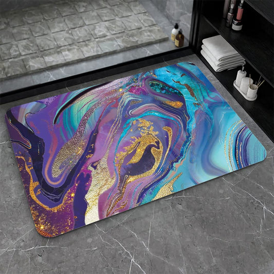 ZHUZHISHAN Diatomaceous Earth Bath Mat,Purple Gold Marble Non-Slip Volume Super Absorbent Fast Drying for Bathroom Kitchen Door mat,Eco-Friendly Easy to Clean 16×24Inch (40 * 60cm)