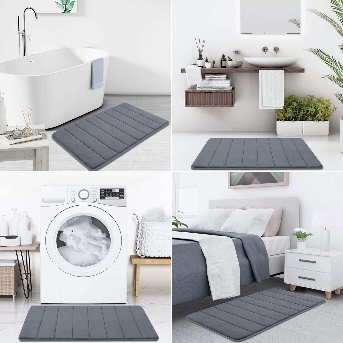 Buganda Memory Foam Bath Mat, 44" x 32", Ultra Soft and Non-Slip Bathroom Rugs, Water Absorbent and Machine Washable Bath Rug for Bathroom, Shower, and Tub, Dark Grey