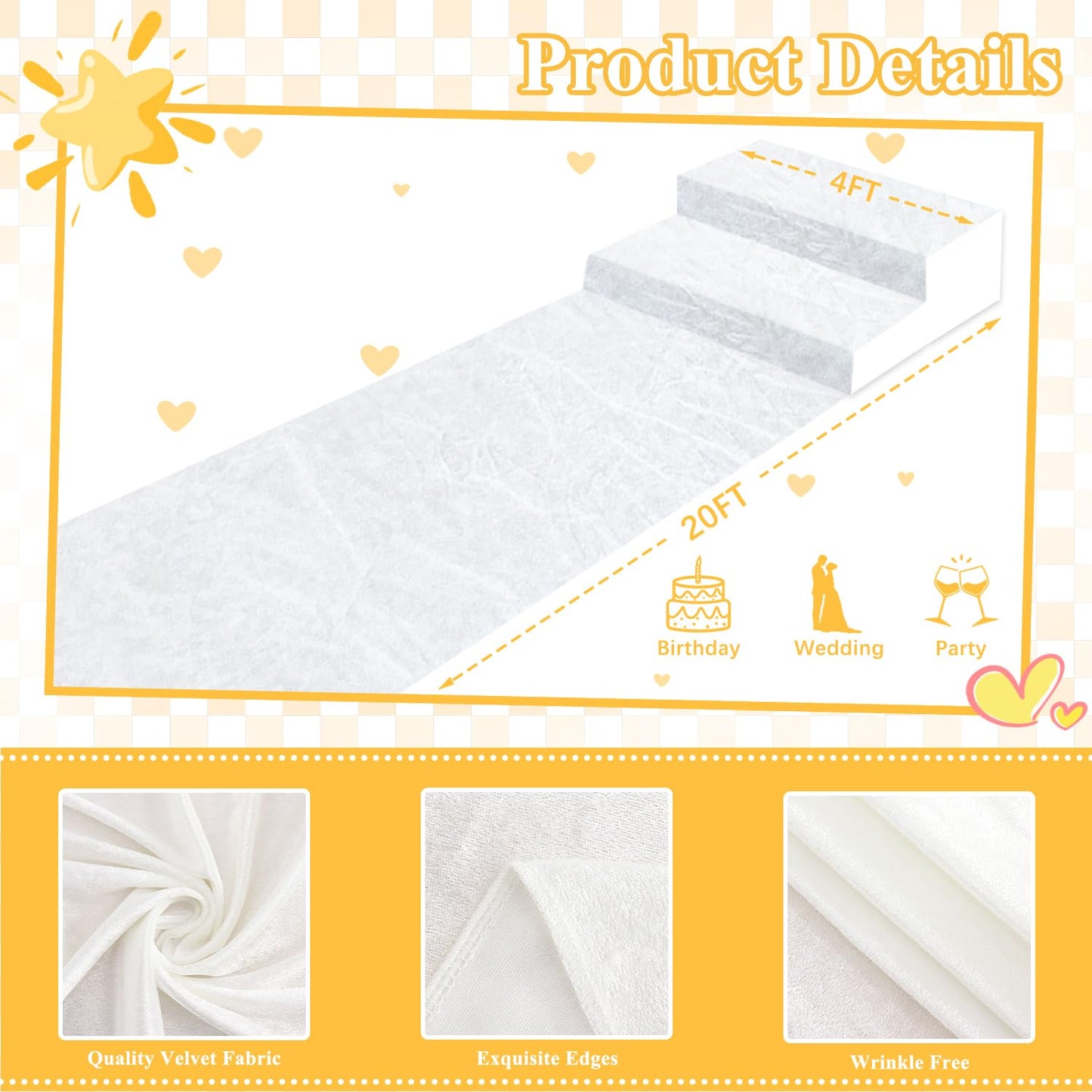 FOTSHARER White Aisle Runners for Weddings 4FTx20FT Long Velvet Aisle Runner for Wedding Ceremony Luxury Aisle Runner Rug Wide Carpet Runner Wedding Runway for Bridal Shower Church Wedding Reception