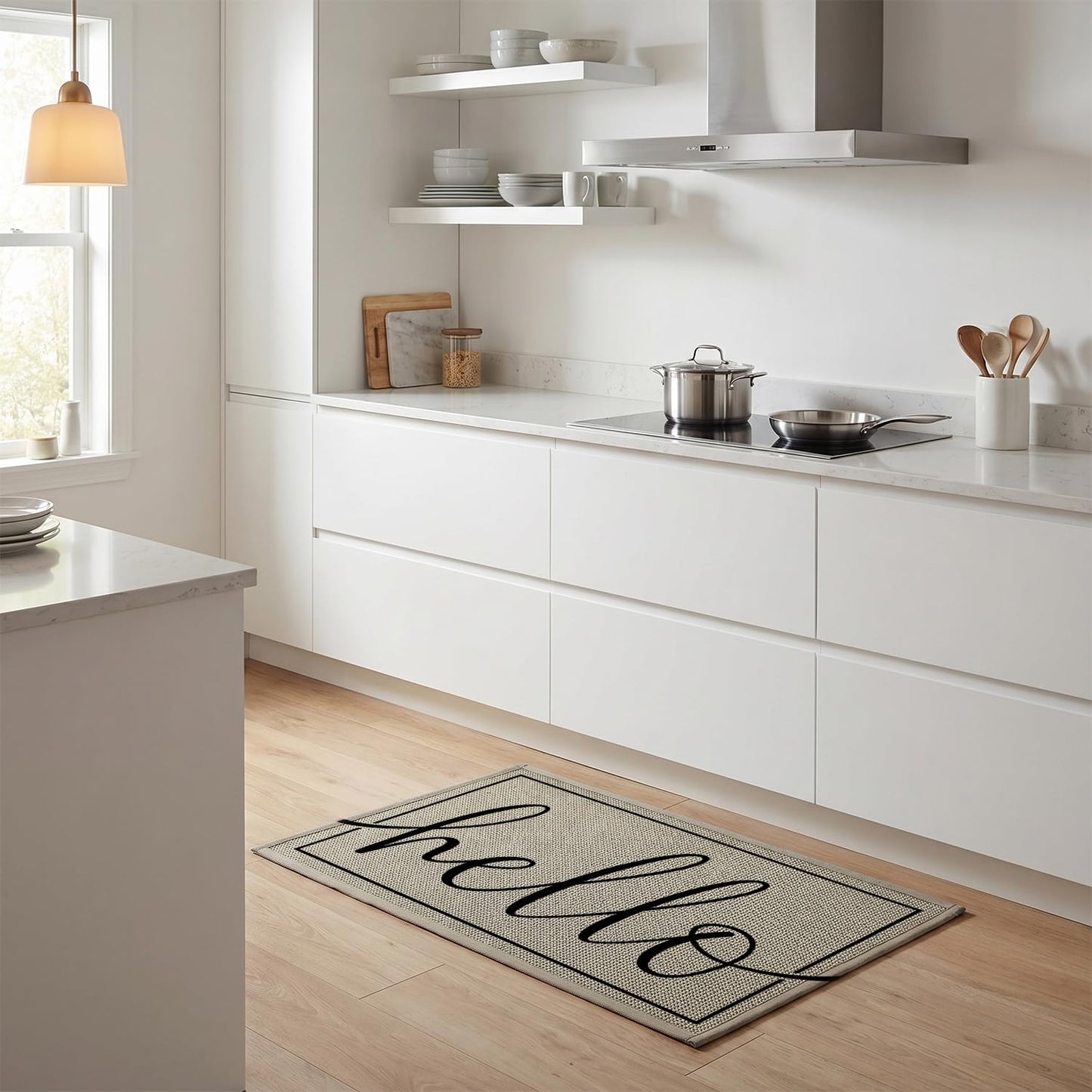 Artoid Mode Hello Washable Doormat, Seasonal Decor Non Slip Low-Profile Absorbent Natural Rubber Back Door Mat 24x35 Inch