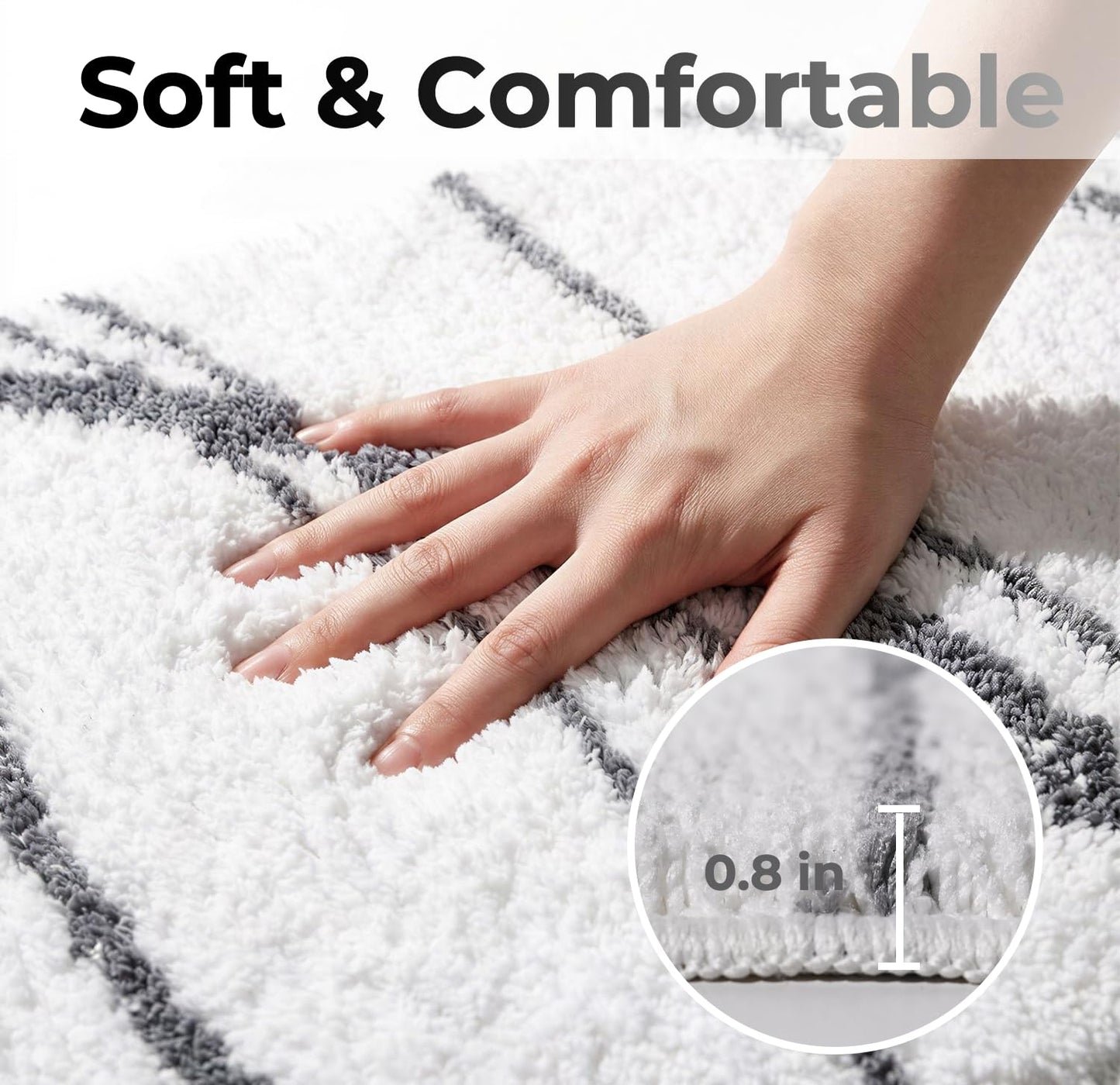Tititex Luxury White Grey Curve Line Bathroom Rug, 16x24 inch Classic Extra Soft and Absorbent Microfiber Bath Rugs, Non-Slip Plush Shaggy Bath Carpet, Bath Mat for Bathroom, Tub and Shower