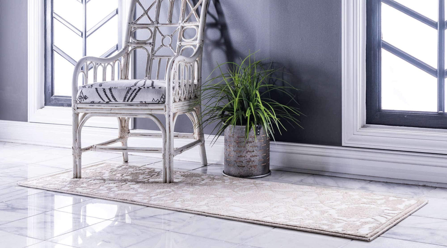 Unique Loom Rushmore Collection Area Rug - Taft (3' x 9' 10" Runner, Snow White/ Beige)