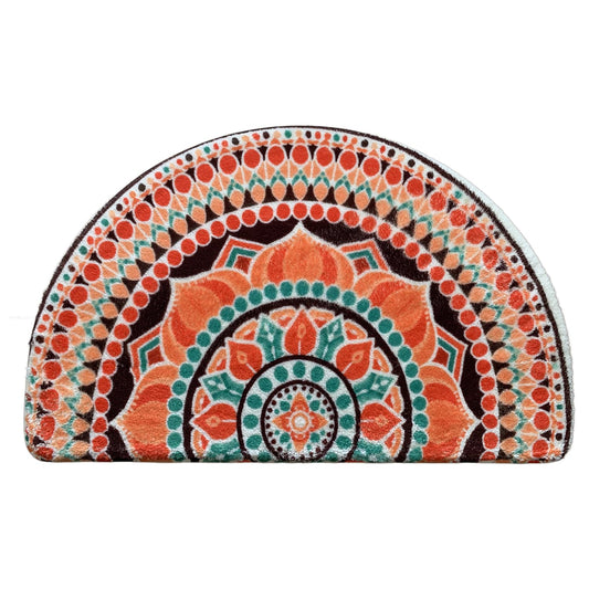 Mandala Semi Circle Doormat Bathroom Non-Slip Rugs Boho Half Moon Mat Bohemian Half Round Area Rug Semicircle Carpet Bath Room Floral Decor Floor Door Mats (Orange)