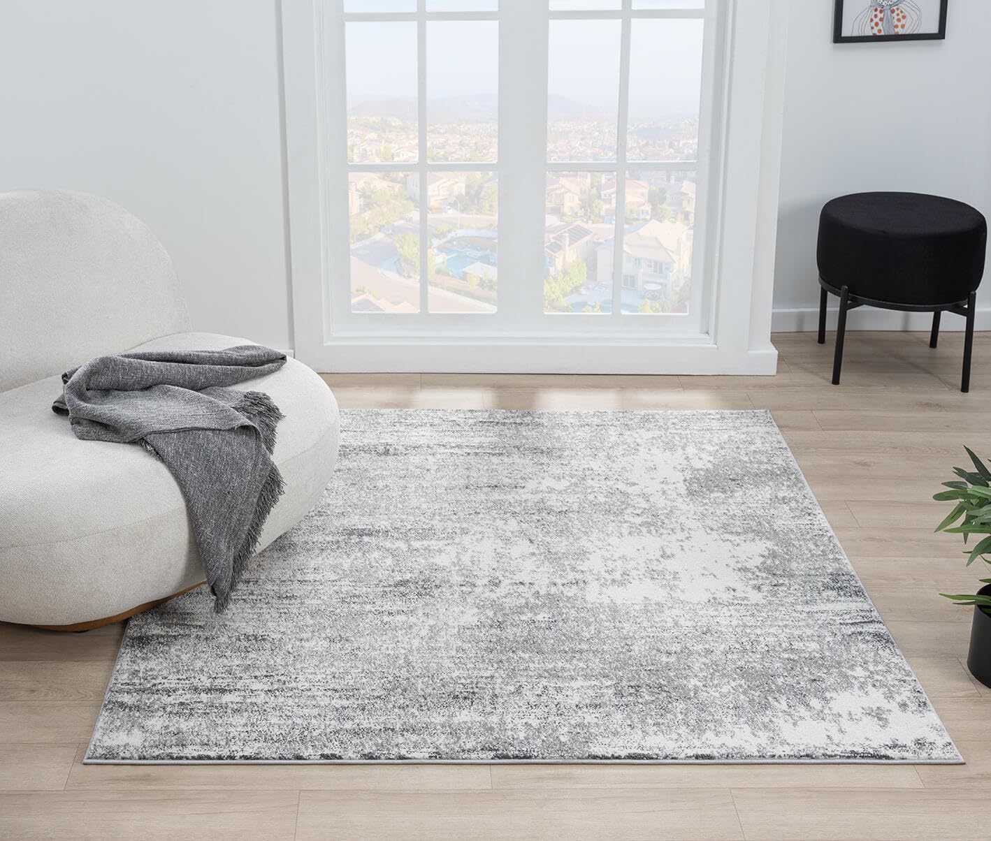 Keen Home Design Area Rugs - 63" Square Non-Shedding, Thick Pile Abstract Rugs for Kitchen, Living Room, Bedroom, Dining Room, Entryway - Size: 5'3" Square, Abstract Cream/Grey